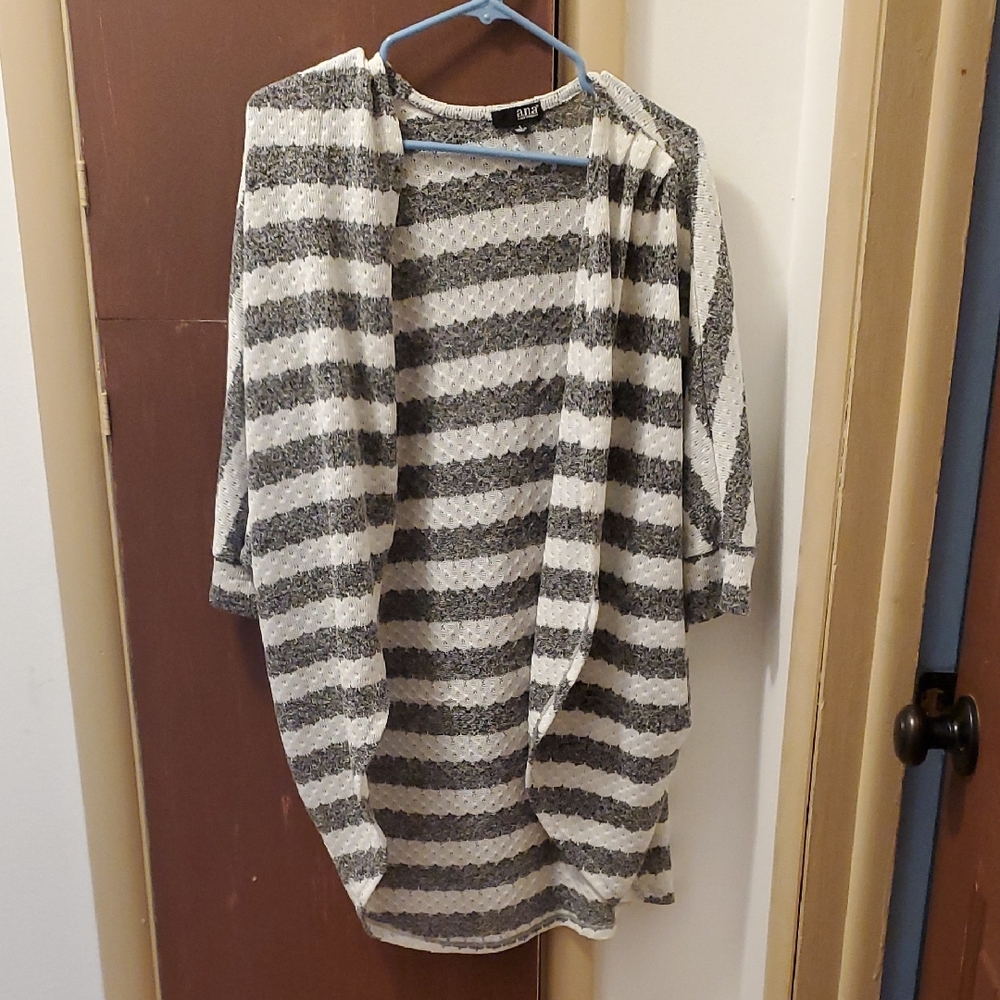 a.n.a Gray and White Striped Cardigan
